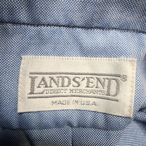 Vintage 90s Lands End Shirt Men L/16 Blue Oxford Short Sleeve Button Down Office - Picture 3 of 9